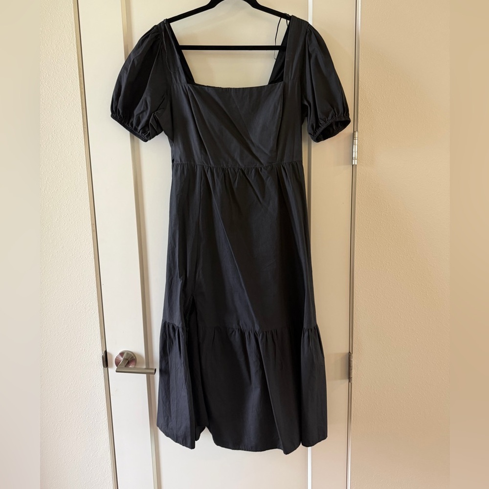ASTR The Label Black Puff Sleeve Square Neck Midi Dress XL